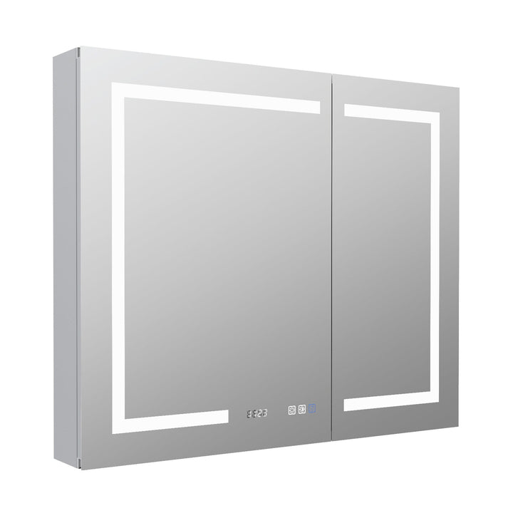 AAZJ V4 36-in x 30-in Lighted LED Fog Free Surface/Recessed Mount Silver Soft Close Medicine Cabinet