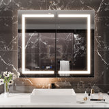 AAZJ EX11 42-in x 36-in Lighted LED Fog Free Surface/Recessed Mount Silver Mirrored Soft Close Medicine Cabinet with Outlet