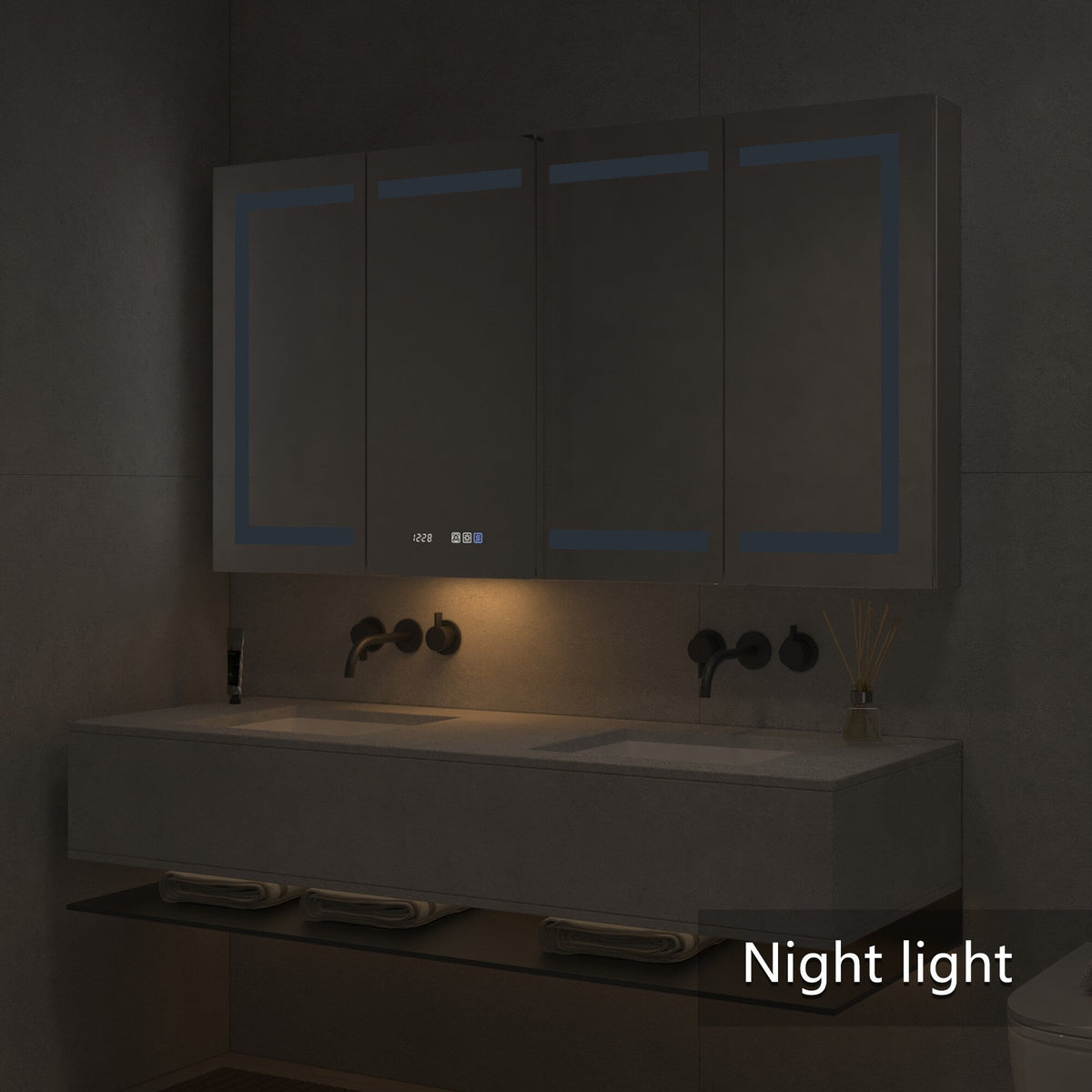 AAZJ V4 60-in x 32-in Lighted LED Fog Free Surface/Recessed Mount Silver Mirrored Soft Close Medicine Cabinet