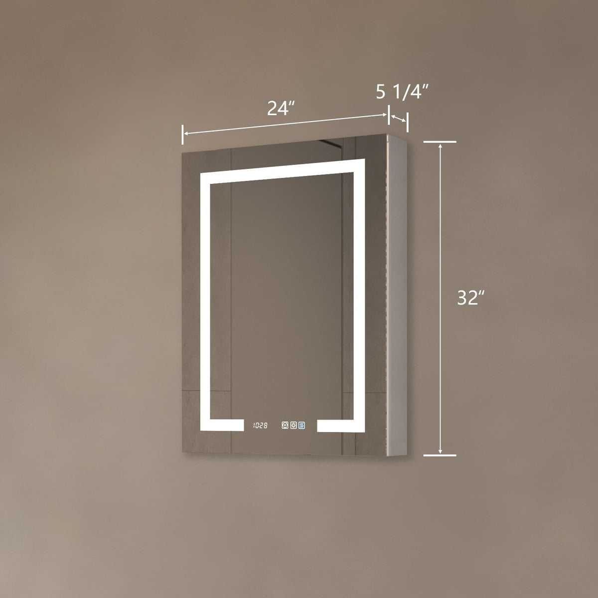 AAZJ V4 24-in x 32-in Lighted LED Fog Free Surface/Recessed Mount Silver Mirrored Soft Close Medicine Cabinet