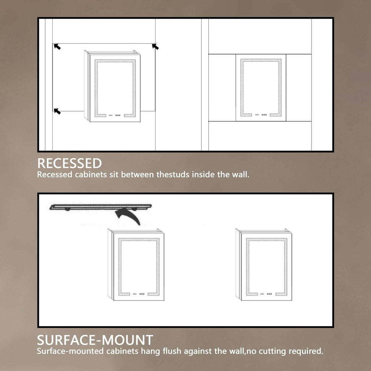 AAZJ V4 24-in x 32-in Lighted LED Fog Free Surface/Recessed Mount Silver Mirrored Soft Close Medicine Cabinet