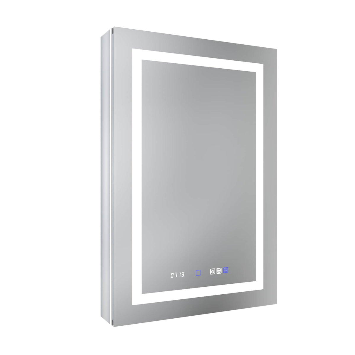 AAZJ EX11 24-in x 36-in Lighted LED Fog Free Surface/Recessed Mount Silver Mirrored Soft Close Medicine Cabinet with Outlet