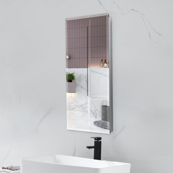 AAZJ KA 15-in x 36-in Surface/Recessed Mount Silver Mirrored Soft Close Medicine Cabinet