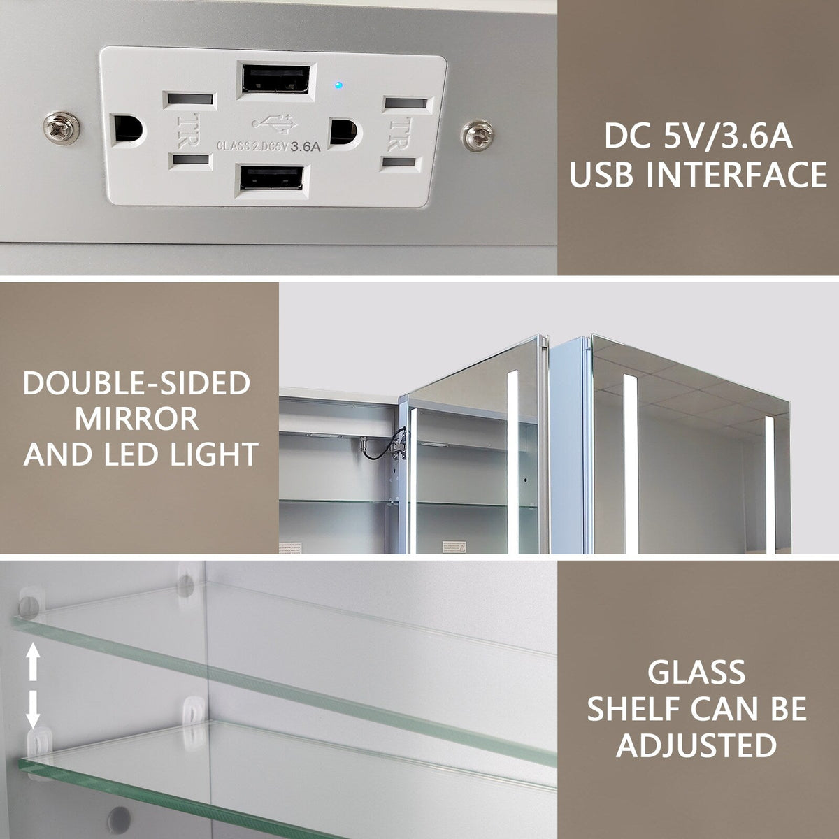 AAZJ V4 20-in x 26-in Lighted LED Fog Free Surface/Recessed Mount Silver Mirrored Medicine Cabinet