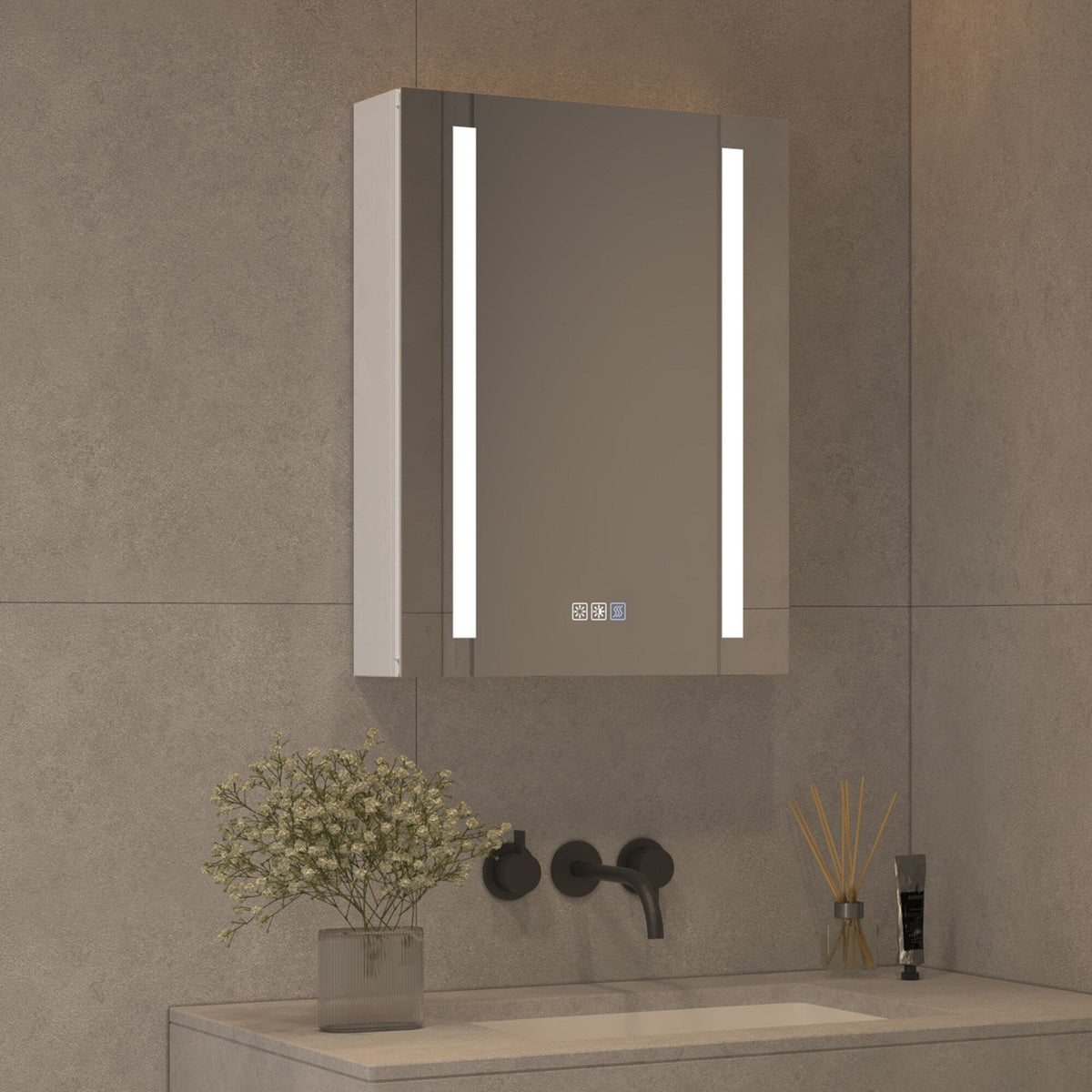AAZJ V4 20-in x 26-in Lighted LED Fog Free Surface/Recessed Mount Silver Mirrored Medicine Cabinet