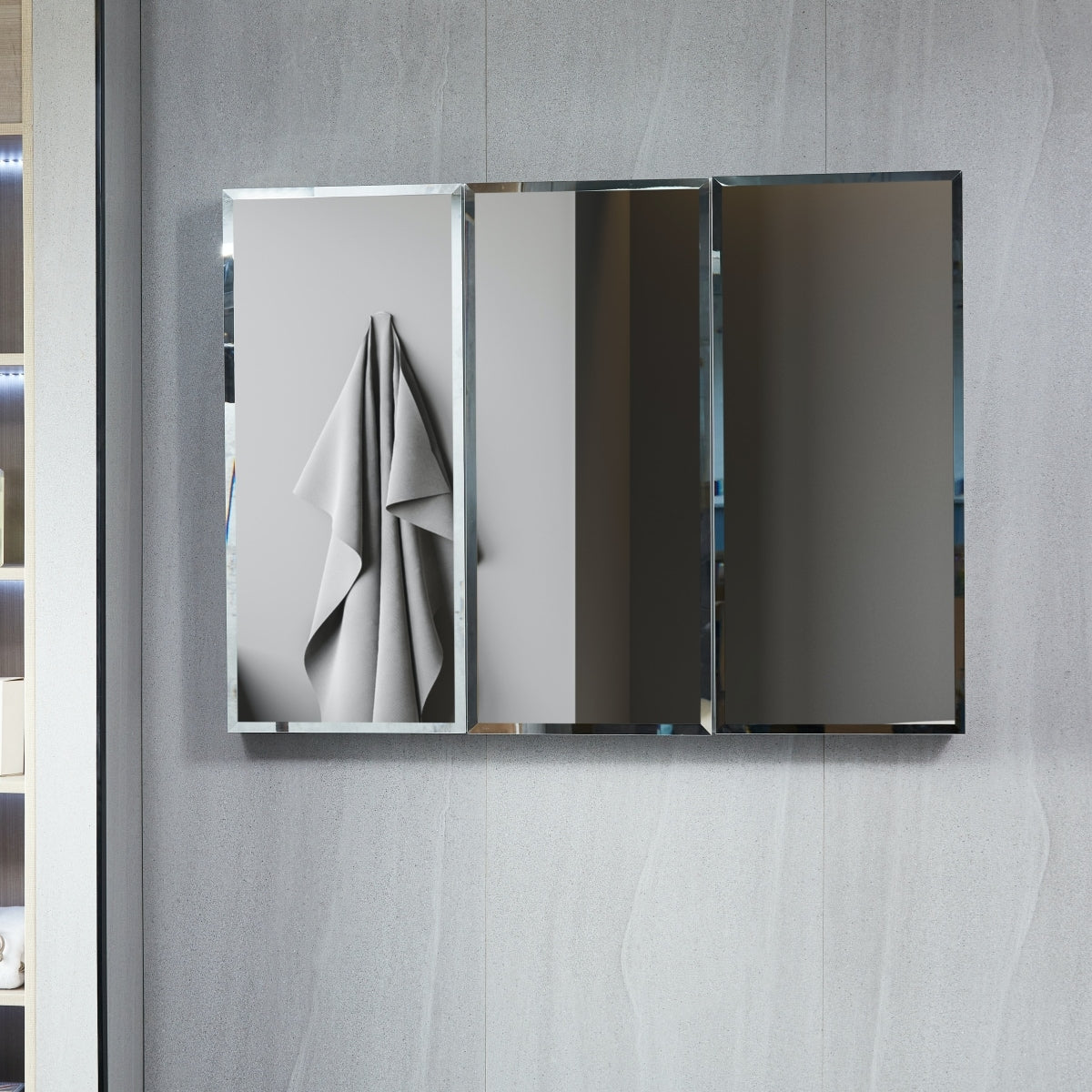 AAZJ KA 48-in x 36-in Surface/Recessed Mount Silver Mirrored Soft Close Medicine Cabinet