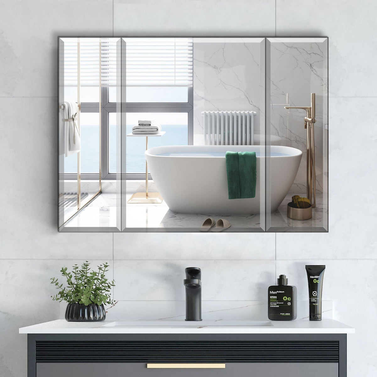 AAZJ AS 36-in x 26-in Surface/Recessed Mount Sliver Mirrored Soft Close Medicine Cabinet