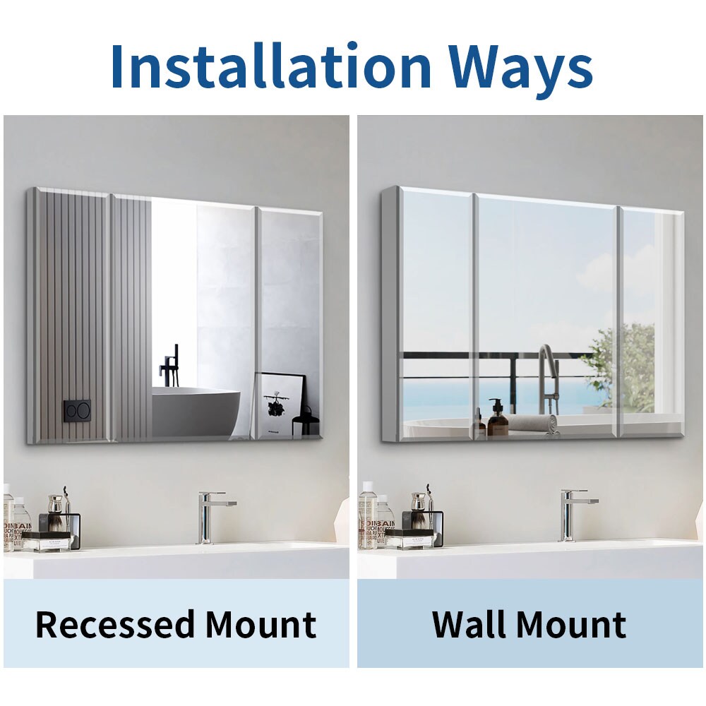 AAZJ AS 36-in x 26-in Surface/Recessed Mount Sliver Mirrored Soft Close Medicine Cabinet