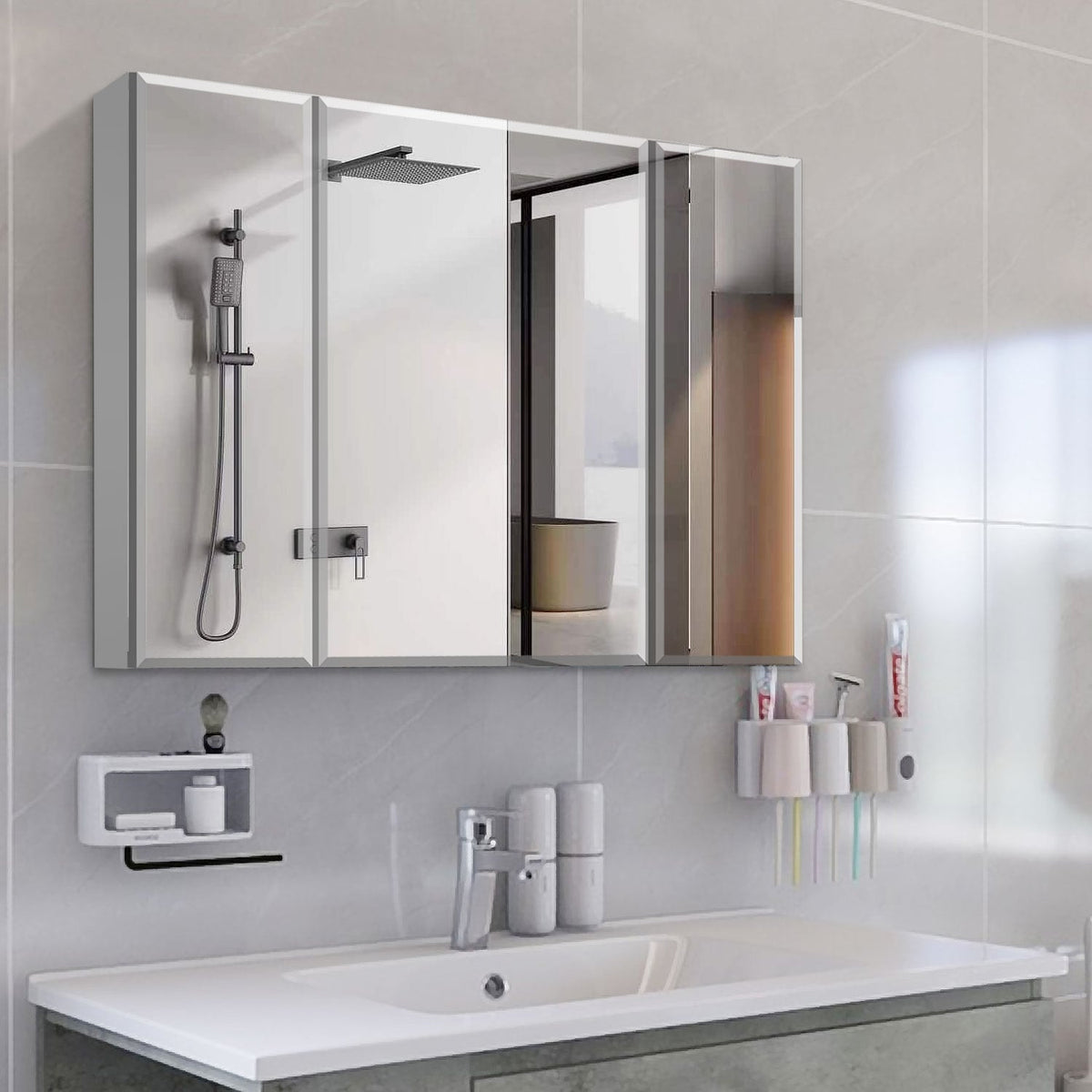 AAZJ AS 36-in x 26-in Surface/Recessed Mount Sliver Mirrored Soft Close Medicine Cabinet