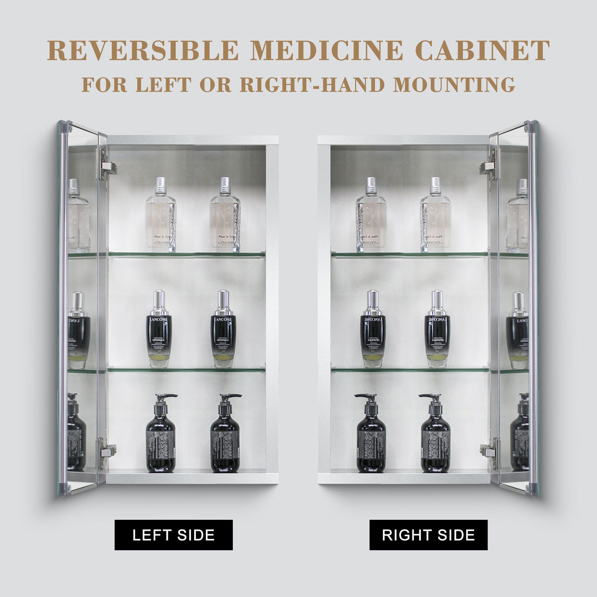 AAZJ 15-in x 26-in Surface/Recessed Mount Polished Mirrored Soft Close Medicine Cabinet