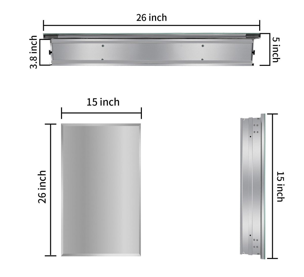 AAZJ 15-in x 26-in Surface/Recessed Mount Polished Mirrored Soft Close Medicine Cabinet