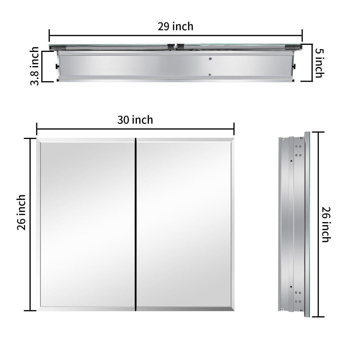 AAZJ 30-in x 26-in Surface/Recessed Mount Silver Mirrored Soft Close Medicine Cabinet