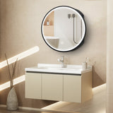 AAZJ 24-in x 28-in Lighted LED Fog Free Surface/Recessed Mount Black Mirrored Soft Close Medicine Cabinet