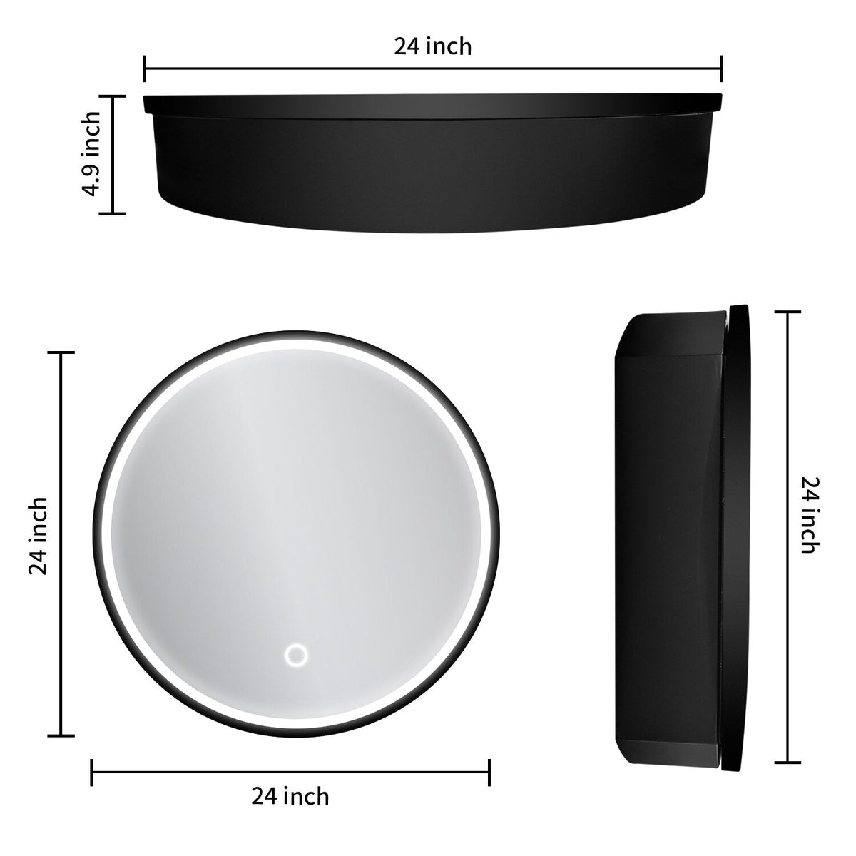 AAZJ 24-in x 28-in Lighted LED Fog Free Surface/Recessed Mount Black Mirrored Soft Close Medicine Cabinet