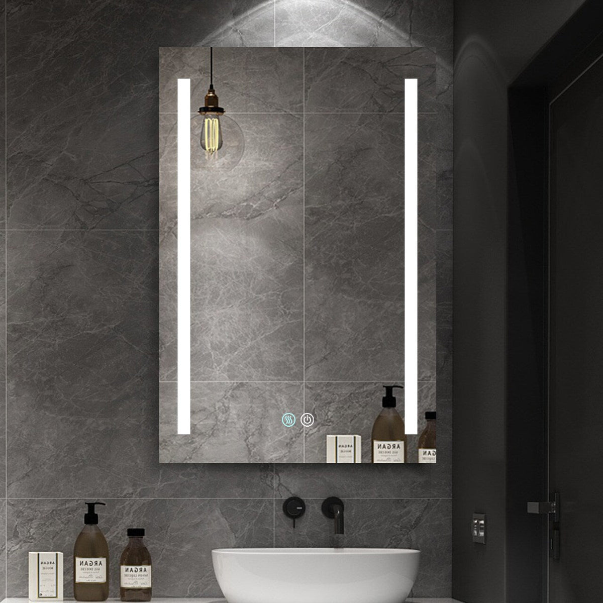 AAZJ 30-in x 20-in LED Fog Free Surface/Recessed Mount Black Mirrored Soft Close Medicine Cabinet