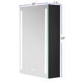 AAZJ 30-in x 20-in LED Fog Free Surface/Recessed Mount Black Mirrored Soft Close Medicine Cabinet