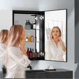 AAZJ 30-in x 20-in LED Fog Free Surface/Recessed Mount Black Mirrored Soft Close Medicine Cabinet