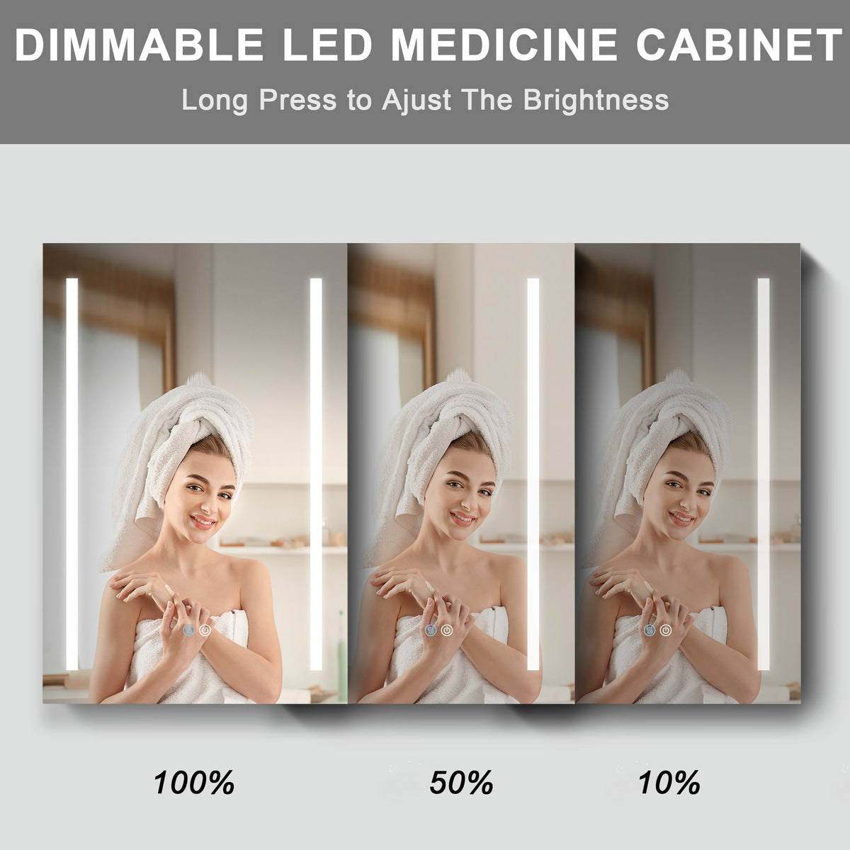AAZJ 30-in x 20-in LED Fog Free Surface/Recessed Mount Black Mirrored Soft Close Medicine Cabinet