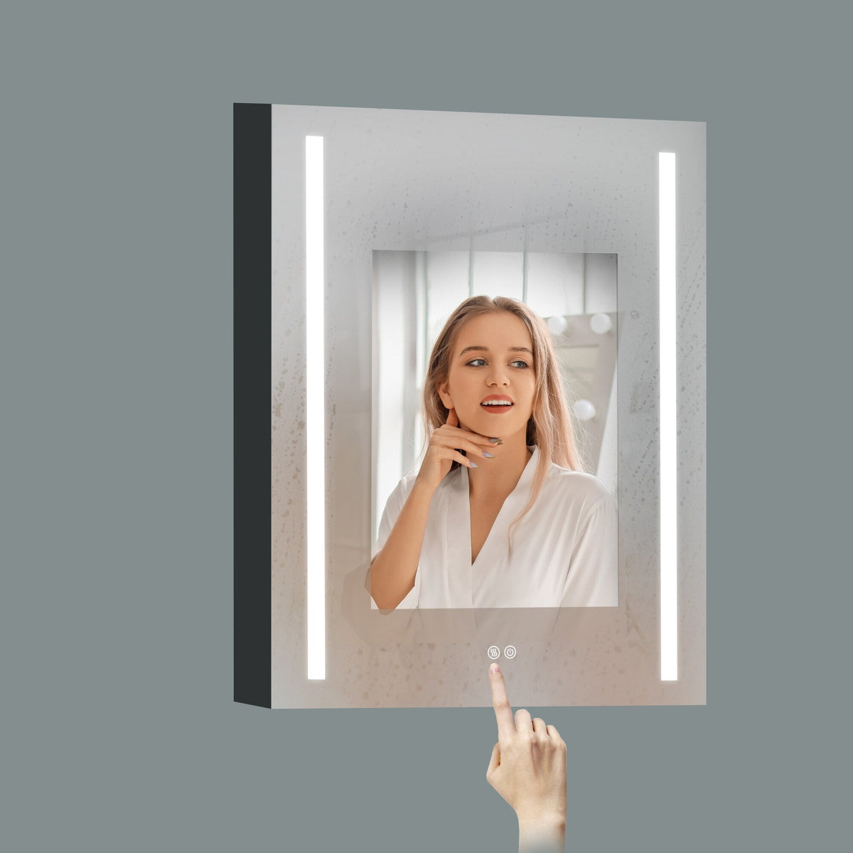 AAZJ 30-in x 20-in LED Fog Free Surface/Recessed Mount Black Mirrored Soft Close Medicine Cabinet