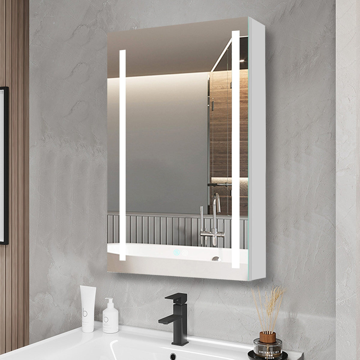 AAZJ 30-in x 20-in LED Fog Free Surface/Recessed Mount White Mirrored Soft Close Medicine Cabinet
