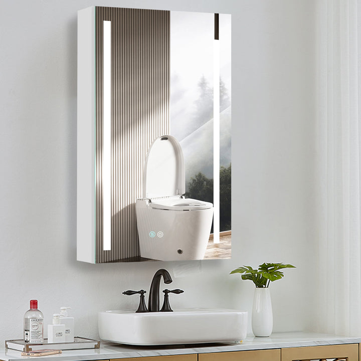AAZJ 30-in x 20-in LED Fog Free Surface/Recessed Mount White Mirrored Soft Close Medicine Cabinet