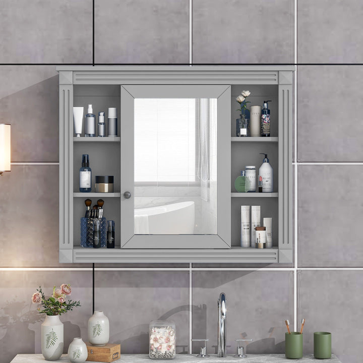 AAZJ CMR 35-in x 28-in Surface Mount Gray Mirrored Soft Close Medicine Cabinet