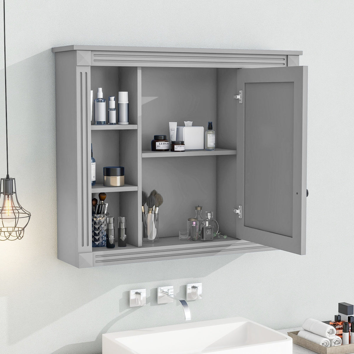 AAZJ CMR 35-in x 28-in Surface Mount Gray Mirrored Soft Close Medicine Cabinet
