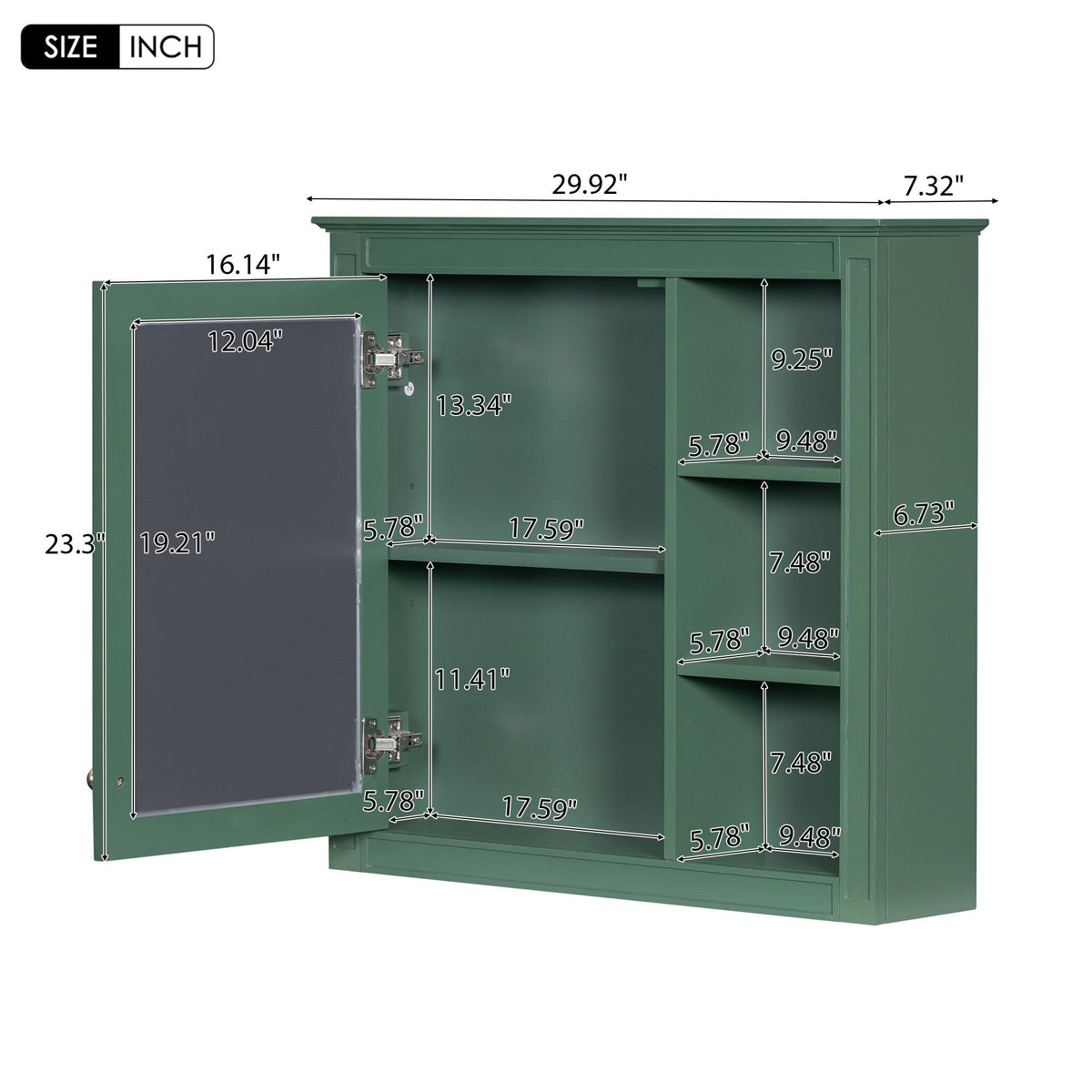 AAZJ 30-in x 28-in Surface Mount Green Mirrored Soft Close Medicine Cabinet