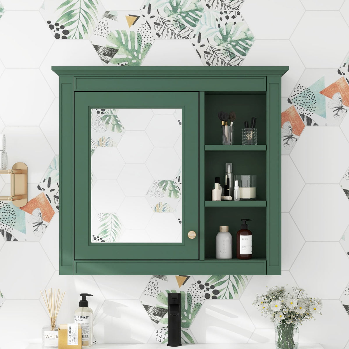 AAZJ 30-in x 28-in Surface Mount Green Mirrored Soft Close Medicine Cabinet