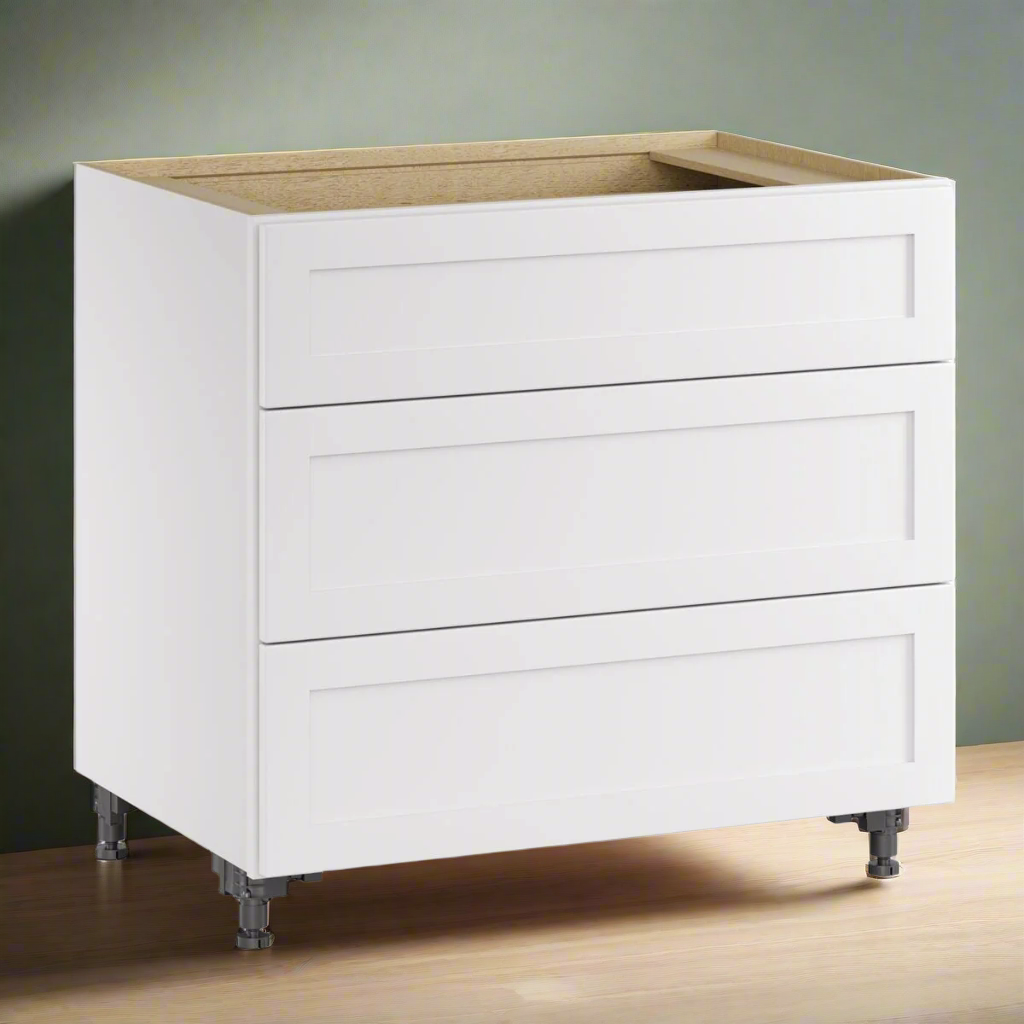 Whalen CLICK-IT Enfield 36-in W x 34.5-in H x 24-in D Classic White Birch 3-Drawer Base Ready To Assemble Plywood Cabinet (Raised Panel Style)