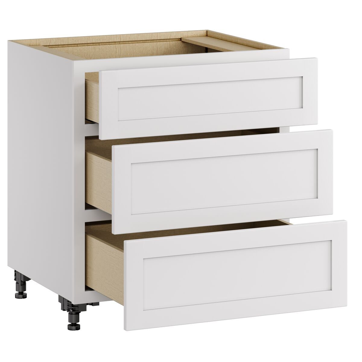 Whalen CLICK-IT Enfield 30-in W x 34.5-in H x 24-in D Classic White Birch 3-Drawer Base Ready To Assemble Plywood Cabinet (Raised Panel Style)