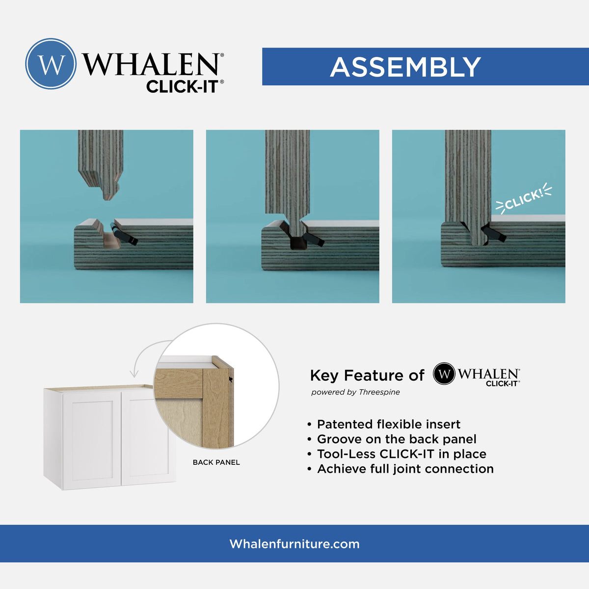 Whalen CLICK-IT Enfield 24-in W x 34.5-in H x 24-in D Classic White Birch 3-Drawer Base Ready To Assemble Plywood Cabinet (Raised Panel Style)