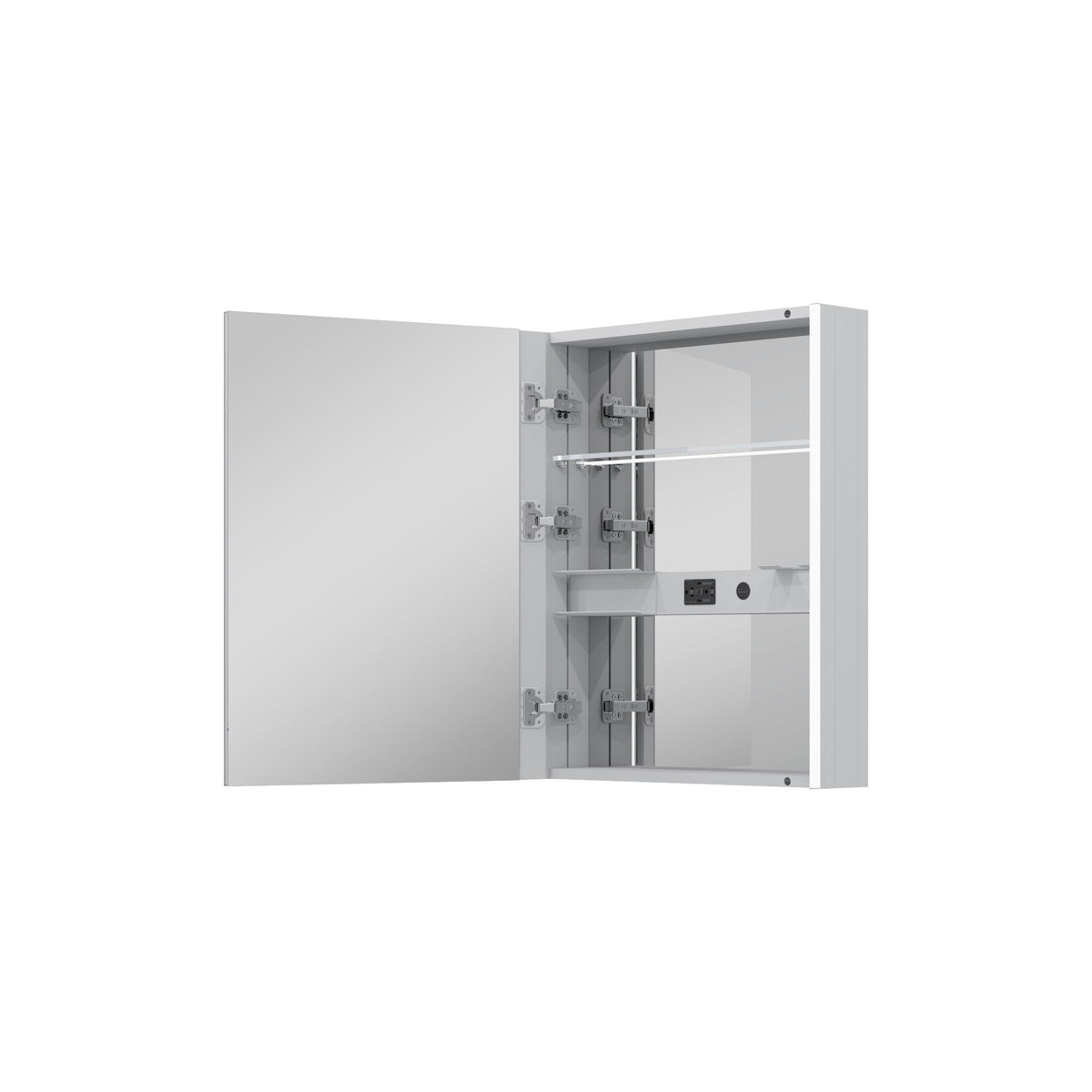 WELLFOR CHIC 24-in x 30-in Lighted LED Fog Free Surface Mount Black Mirrored Soft Close Medicine Cabinet with Outlet