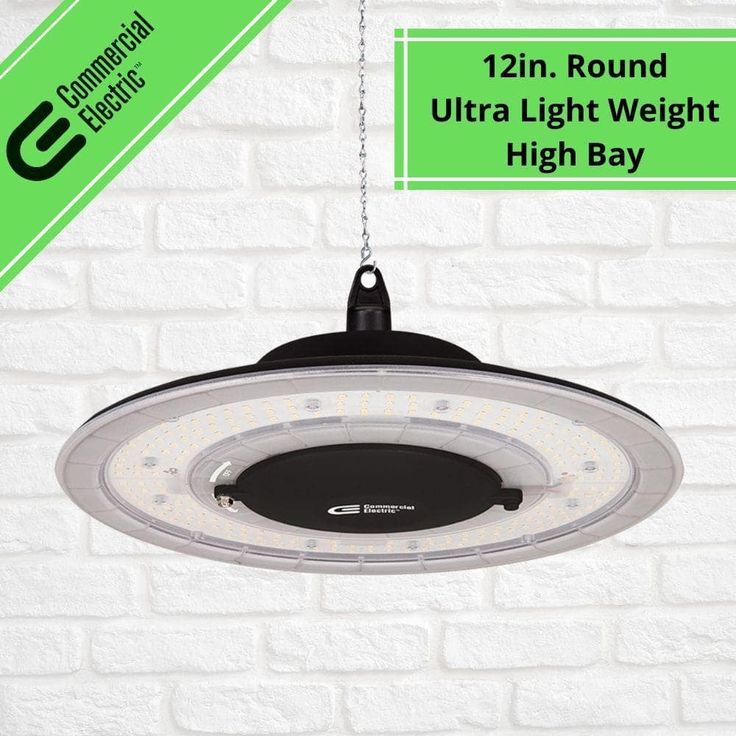 Commercial Electric 12 in. 12000 Lumens 100-Watt Lightweight Round Integrated LED High Bay Light 120-277V Mounting Options Dimmable