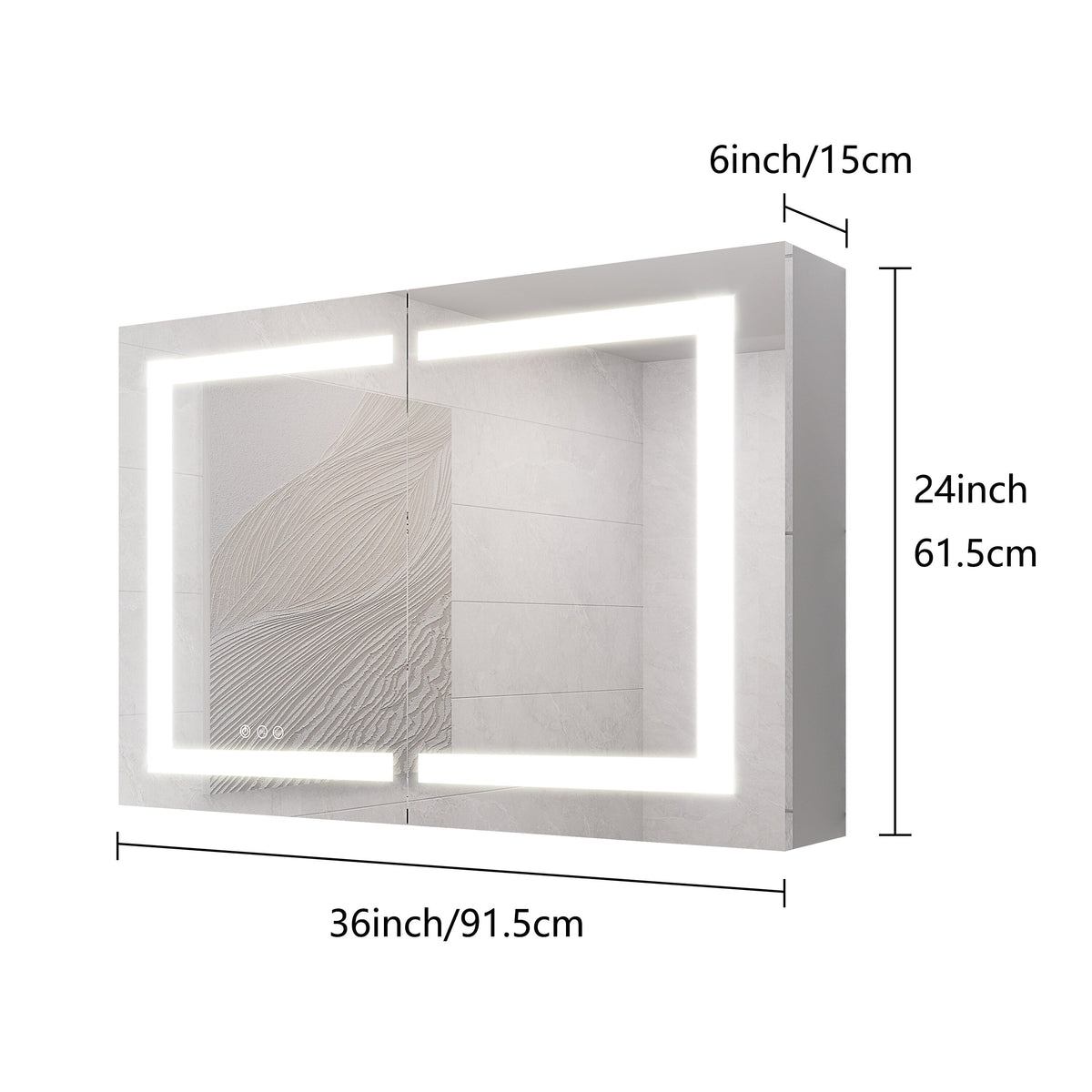 WELLFOR 36-in x 24-in Lighted LED Fog Free Surface Mount Silver Mirrored Soft Close Medicine Cabinet