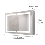 WELLFOR 36-in x 24-in Lighted LED Fog Free Surface Mount Silver Mirrored Soft Close Medicine Cabinet