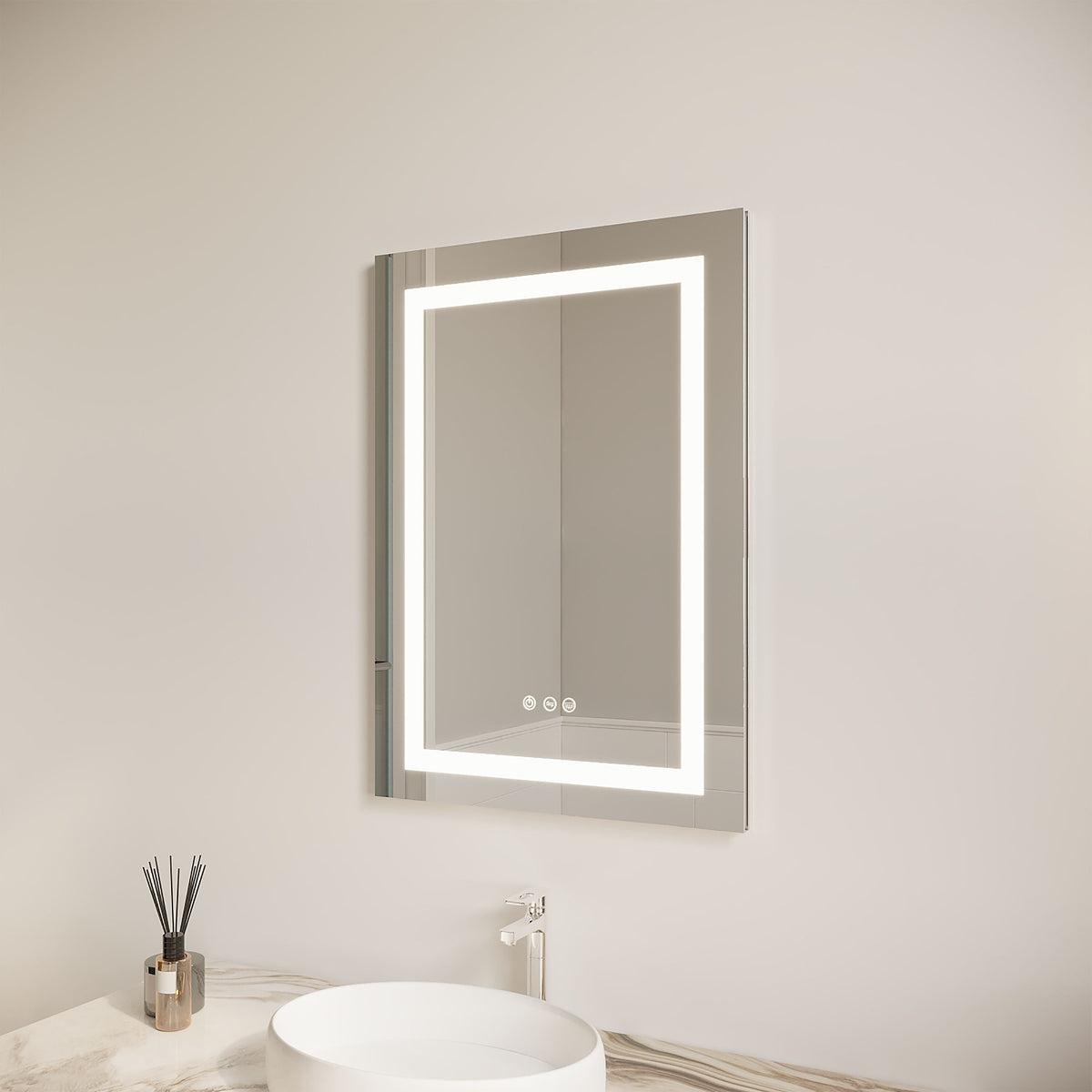 WELLFOR 26-in x 20-in Lighted LED Fog Free Surface/Recessed Mount Silver Mirrored Soft Close Medicine Cabinet