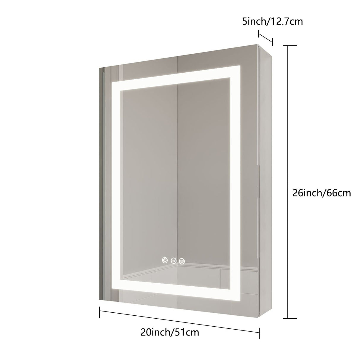 WELLFOR 26-in x 20-in Lighted LED Fog Free Surface/Recessed Mount Silver Mirrored Soft Close Medicine Cabinet