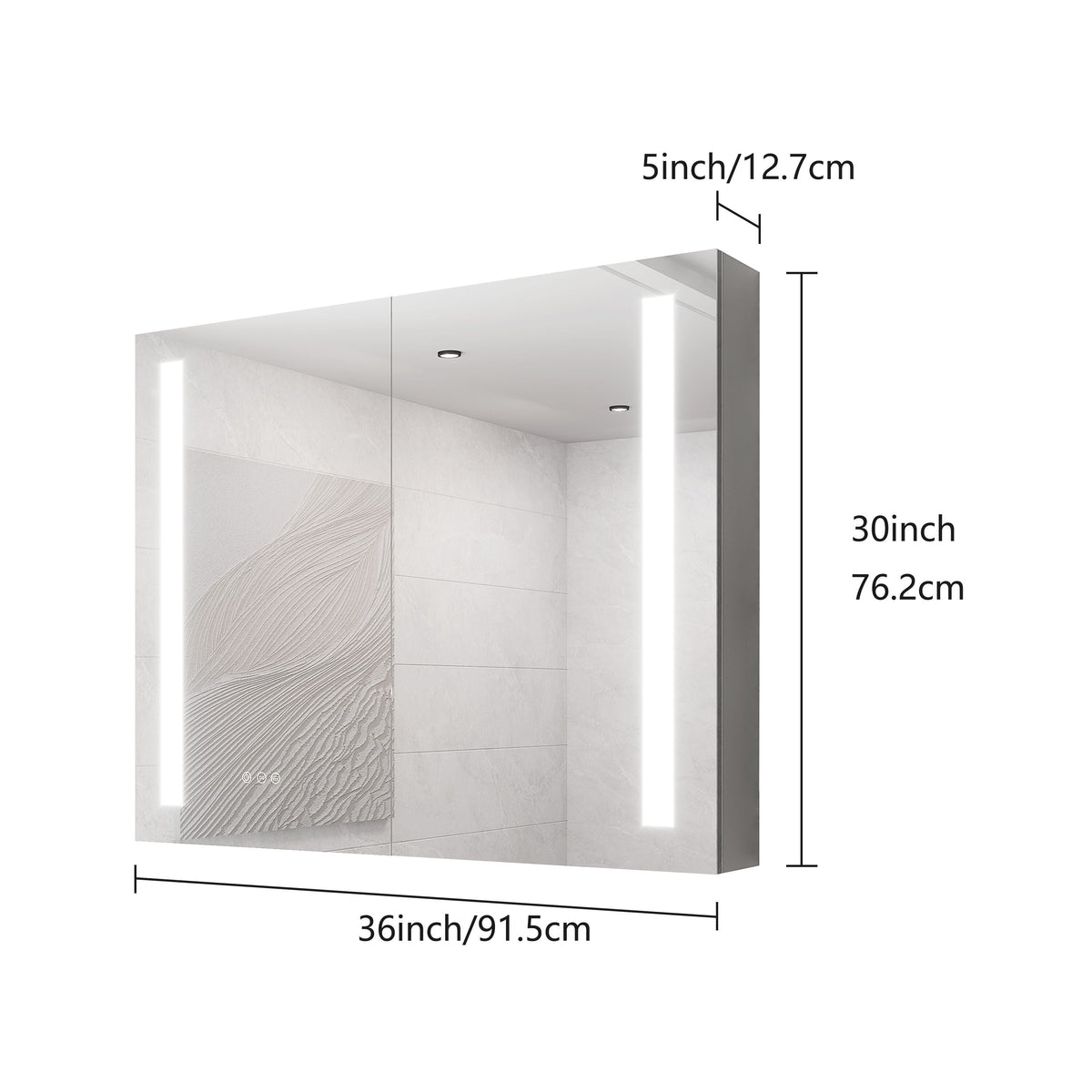 WELLFOR 36-in x 30-in Lighted LED Fog Free Surface/Recessed Mount Silver Mirrored Soft Close Medicine Cabinet