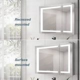 WELLFOR 36-in x 30-in Lighted LED Fog Free Surface Mount Silver Mirrored Soft Close Medicine Cabinet
