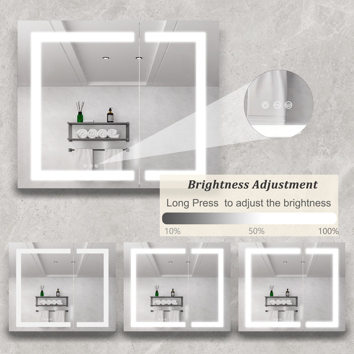 WELLFOR 36-in x 30-in Lighted LED Fog Free Surface Mount Silver Mirrored Soft Close Medicine Cabinet