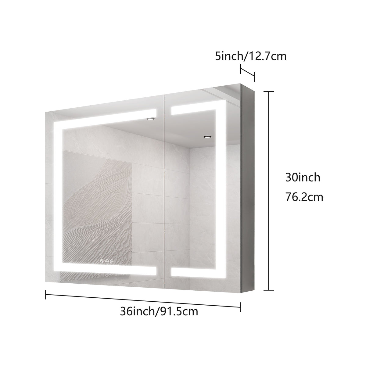 WELLFOR 36-in x 30-in Lighted LED Fog Free Surface Mount Silver Mirrored Soft Close Medicine Cabinet
