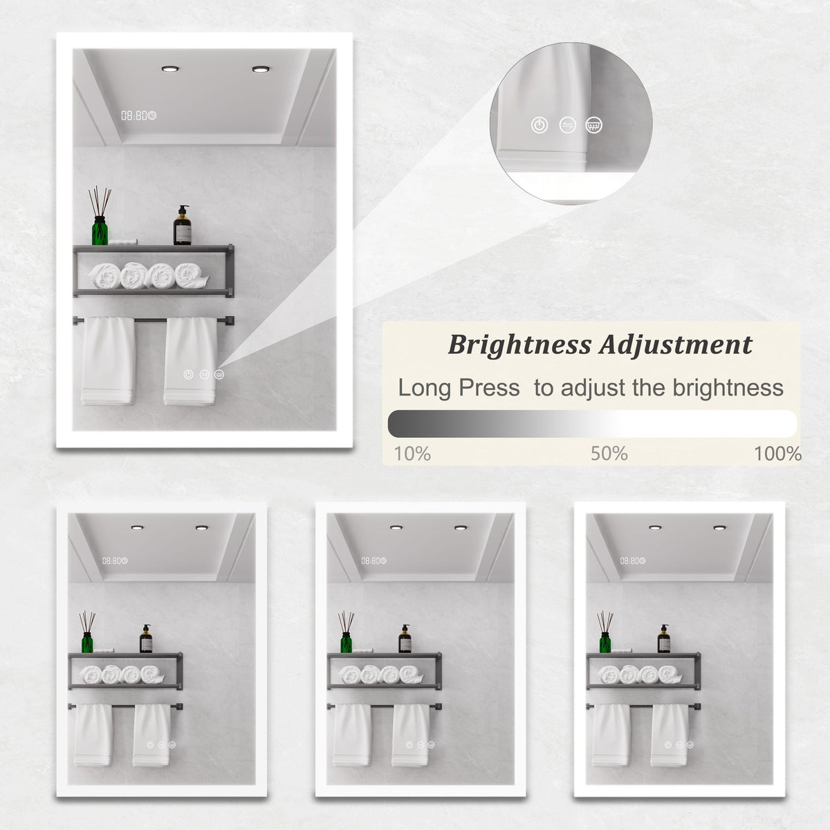 WELLFOR 20-in x 28-in Lighted LED Fog Free Surface Mount Silver Mirrored Soft Close Medicine Cabinet