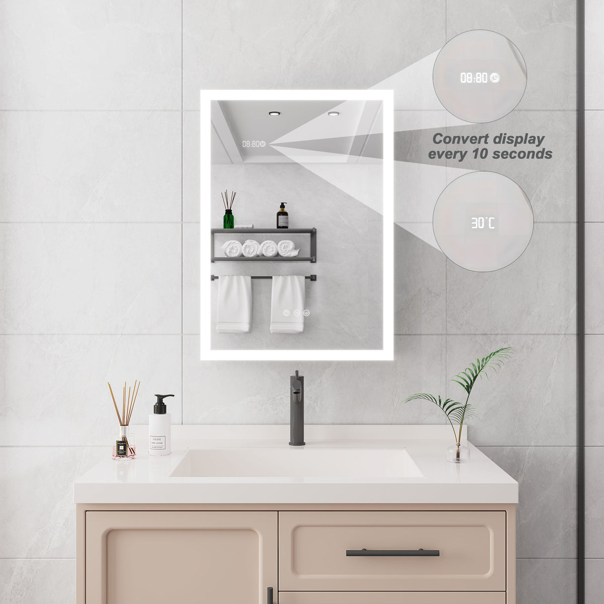 WELLFOR 20-in x 28-in Lighted LED Fog Free Surface Mount Silver Mirrored Soft Close Medicine Cabinet