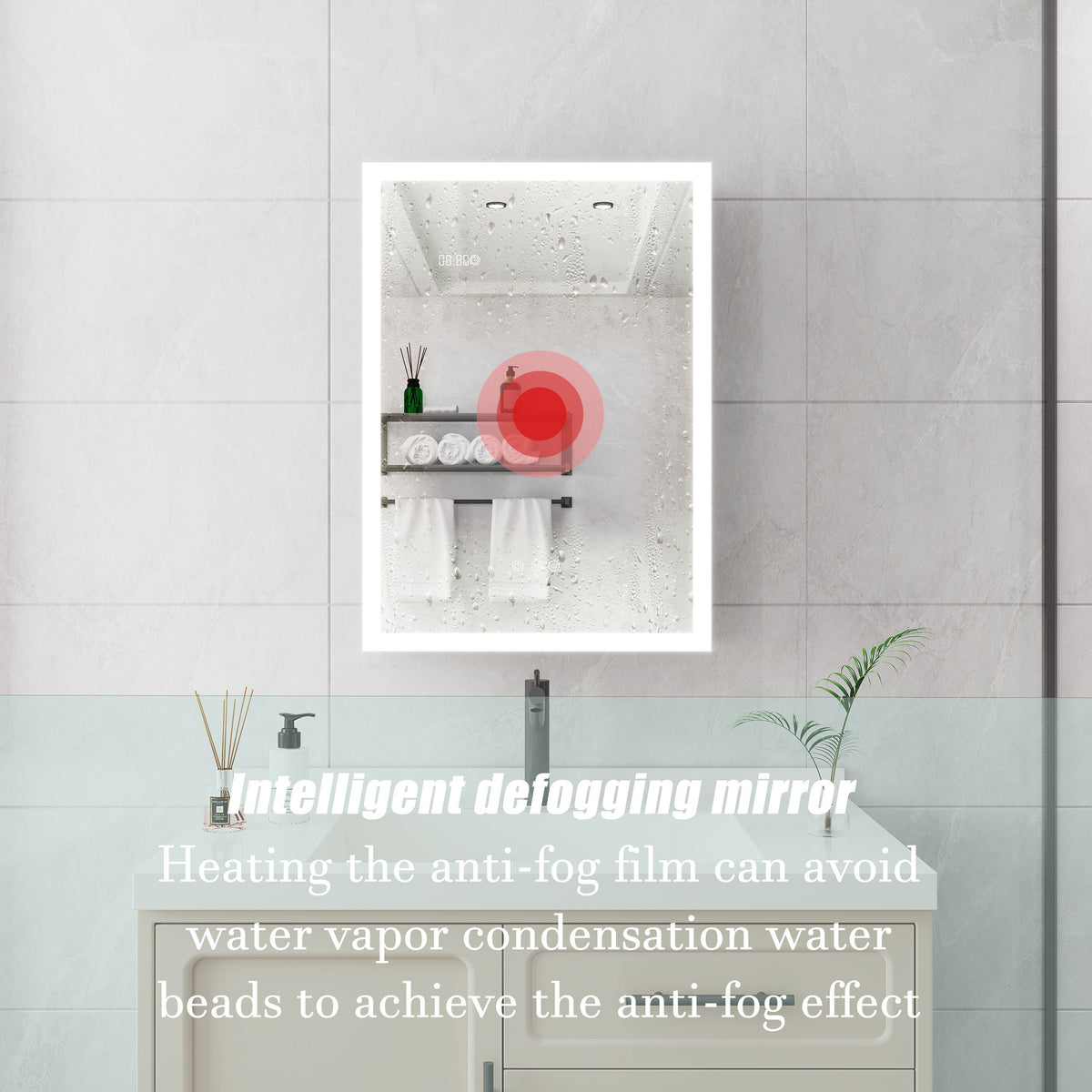 WELLFOR 20-in x 28-in Lighted LED Fog Free Surface Mount Silver Mirrored Soft Close Medicine Cabinet