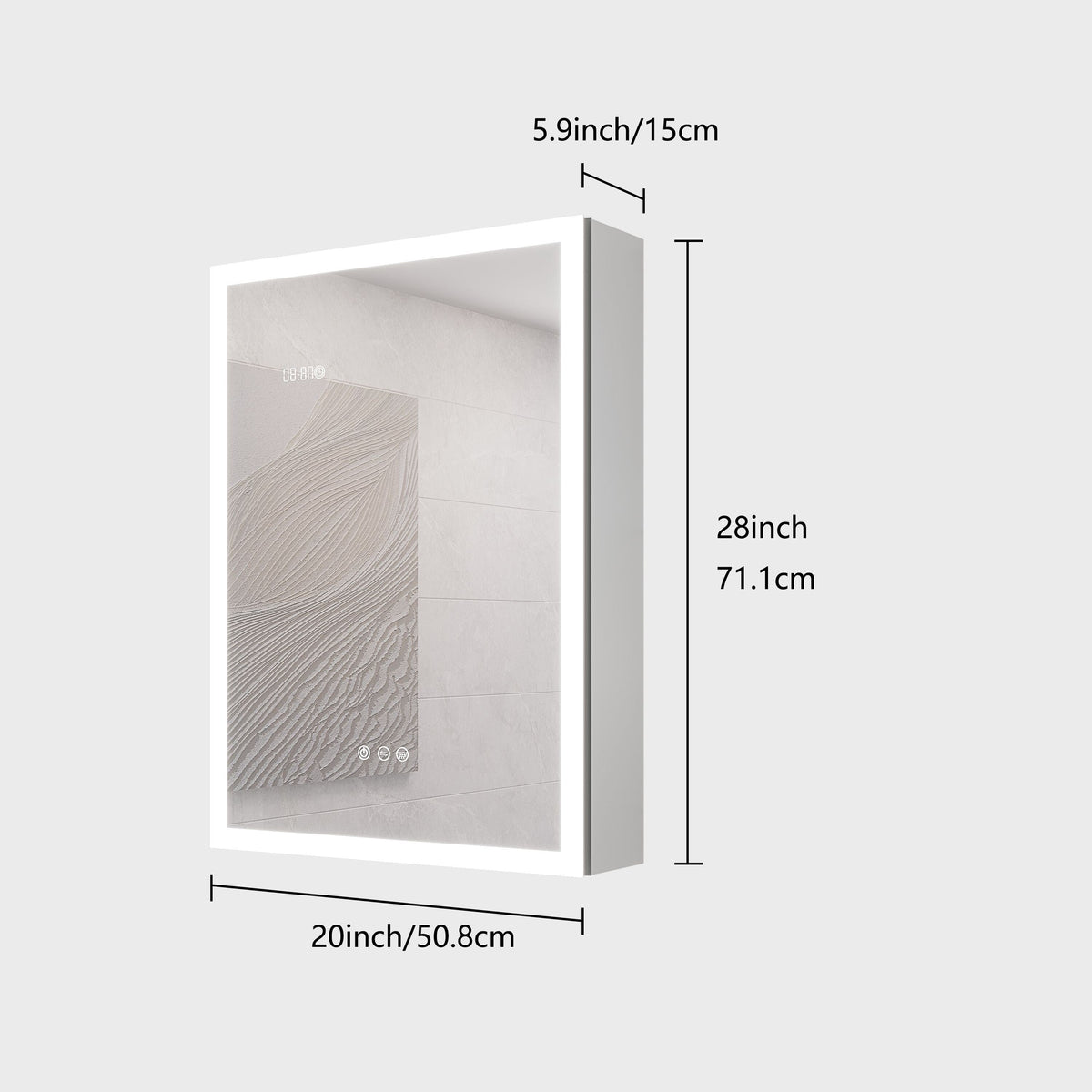 WELLFOR 20-in x 28-in Lighted LED Fog Free Surface Mount Silver Mirrored Soft Close Medicine Cabinet