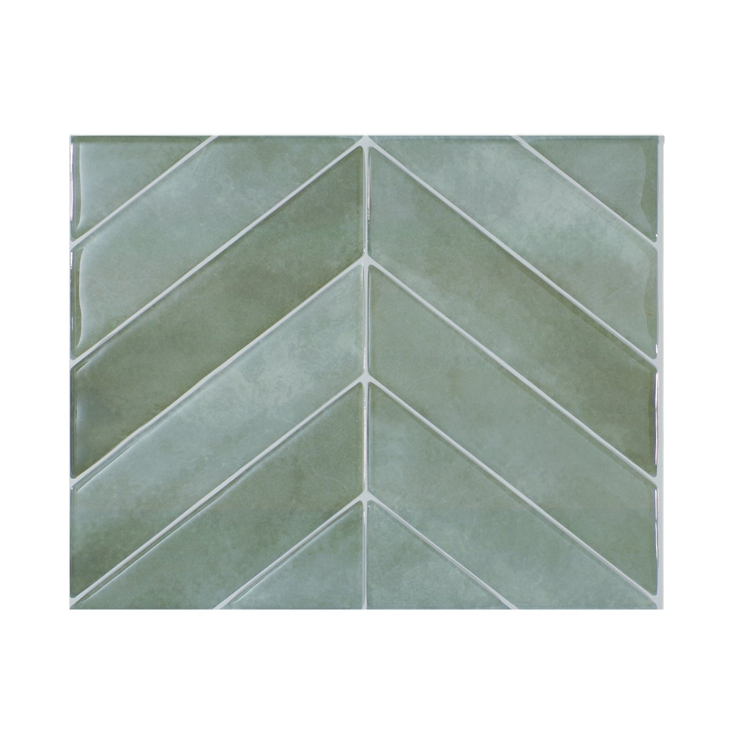 Smart Tiles Chevron Solna Green 9-in x 12-in Glossy Resin Patterned Chevron Peel and stick Wall Tile product image