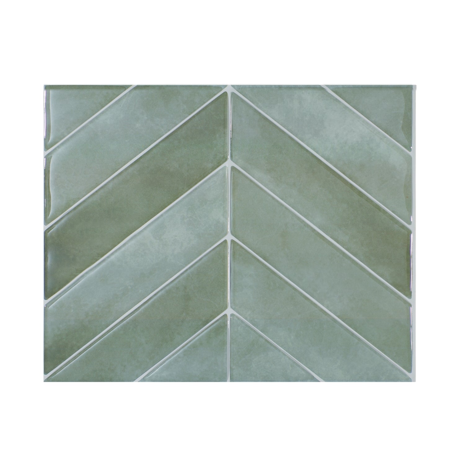 Smart Tiles Chevron Solna Green 9-in x 12-in Glossy Resin Patterned Chevron Peel and stick Wall Tile product image