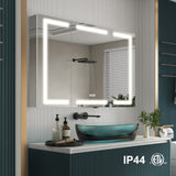 Forclover 48-in x 30-in Lighted LED Fog Free Surface/Recessed Mount Silver Mirrored Soft Close Medicine Cabinet with Outlet