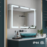 Forclover 48-in x 30-in Lighted LED Fog Free Surface/Recessed Mount Silver Mirrored Soft Close Medicine Cabinet with Outlet